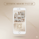 Thumbnail Aesthetic Memory Page QR menampilkan mockup smartphone dengan kolase foto minimalis dan QR code bernuansa pastel yang bersih dan modern.