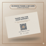 Thumbnail Business Thank You QR Card menampilkan mockup kartu ucapan terima kasih untuk UMKM dengan QR code menuju Instagram atau halaman review, desain clean dan minimalis