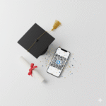 QR code on smartphone with graduation cap and diploma