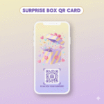 Thumbnail Surprise Box QR Card menampilkan mockup smartphone dengan ilustrasi kotak kejutan terbuka, elemen confetti, dan QR code dalam desain ceria dan modern.